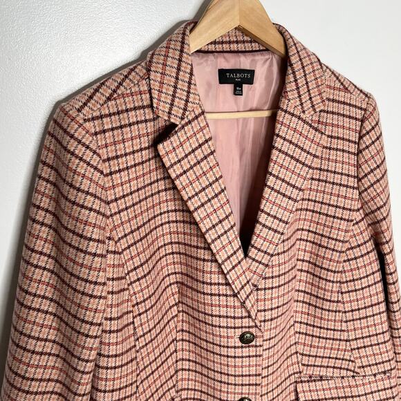 Talbots Wool Button Front Blazer Jacket Womens 18W Pink Plaid Workwear Office - Picture 5 of 11